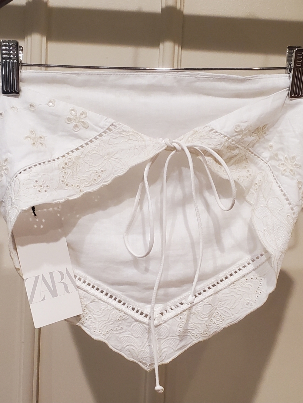 NWT ZARA White-Oyster Bandana Crop Boho Top - Embroidered Women Size MEDIUM - Picture 3 of 10